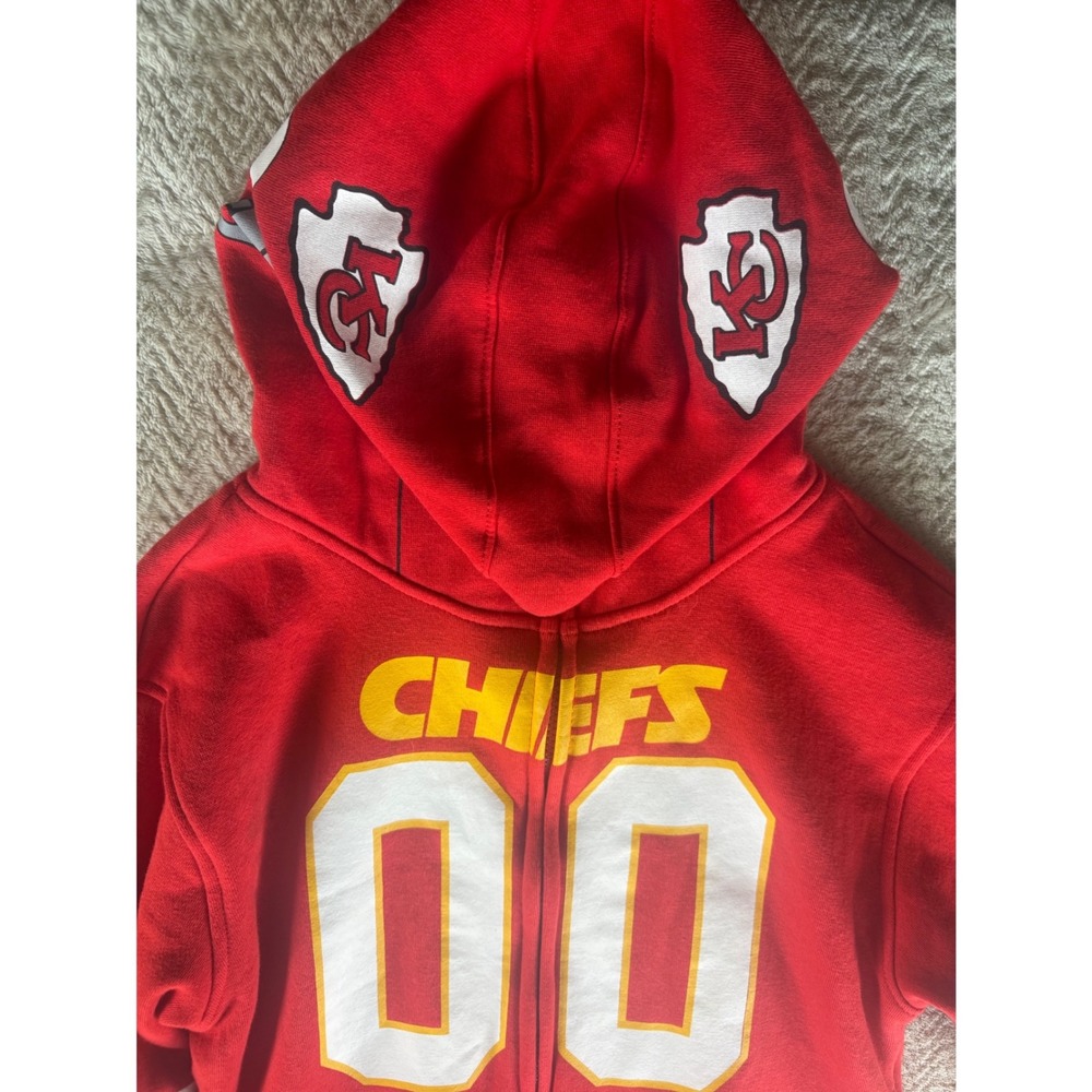NFL Team Apparel Kansas City Chiefs Youth Zip Up Helmet Mask Hoodie Red Large - Picture 8 of 8